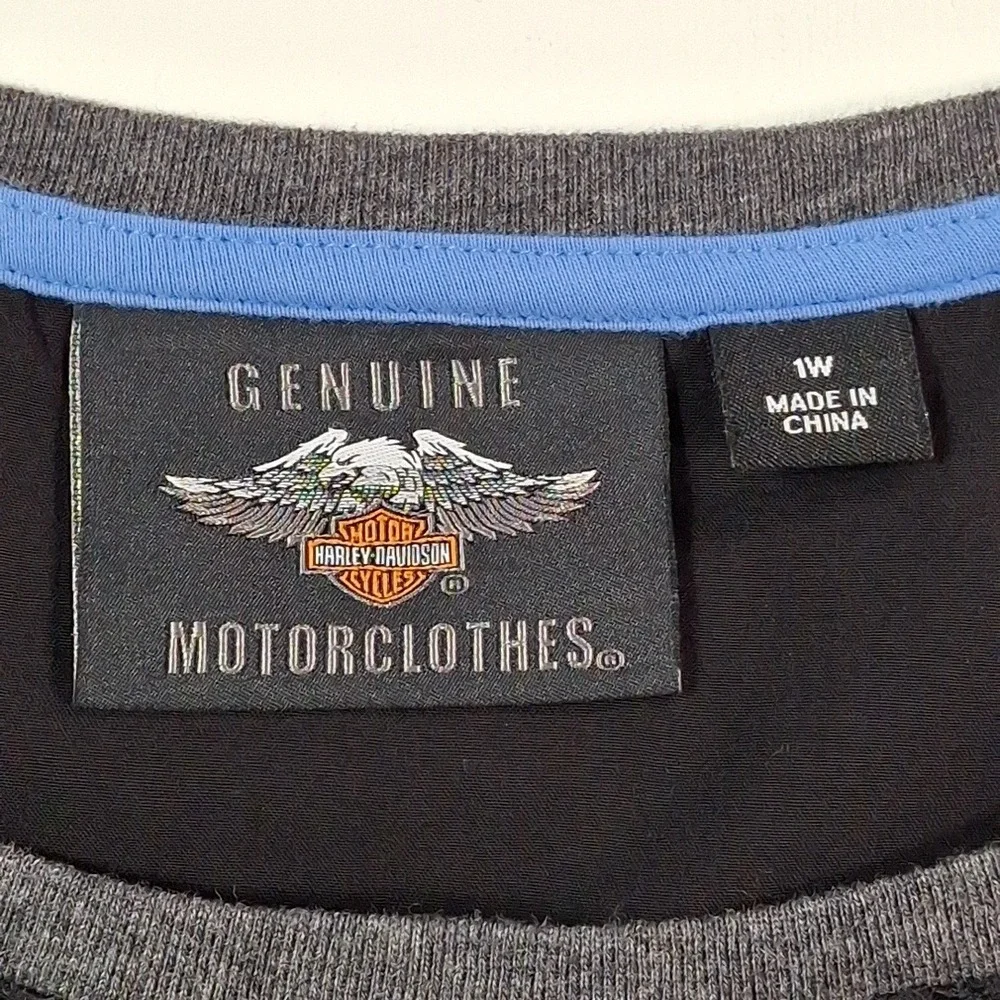 Harley-Davidson Womens Crossover Back Tee 1W Black Graphic T-Shirt Mesh V-Neck - Picture 3 of 13